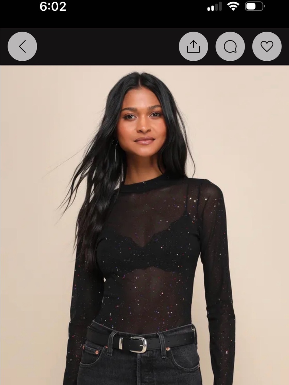 Lulu's Black Sheer Sparkle Long-Sleeve Top